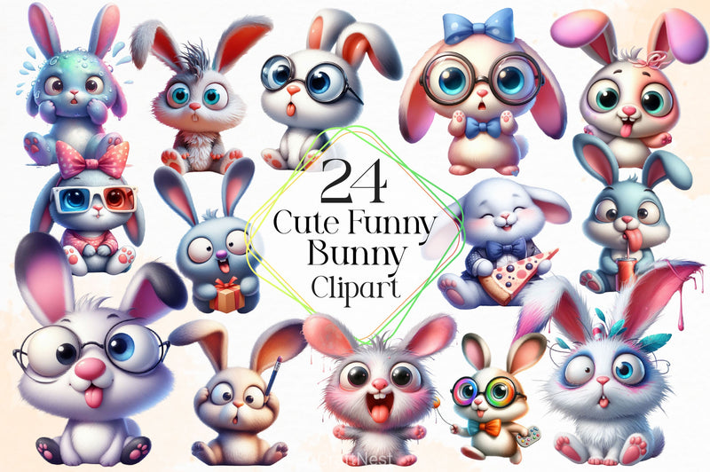 Funny Cute Bunny Clipart Bundle - CraftNest - Digital Crafting and Art