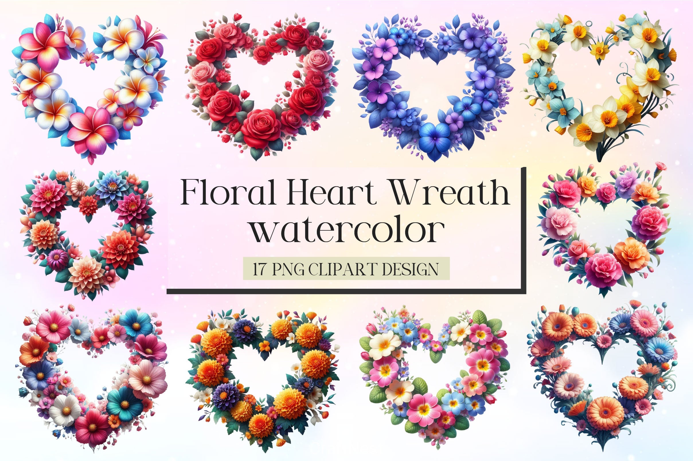 Floral Heart Wreath Clipart Bundle - CraftNest - Digital Crafting and Art