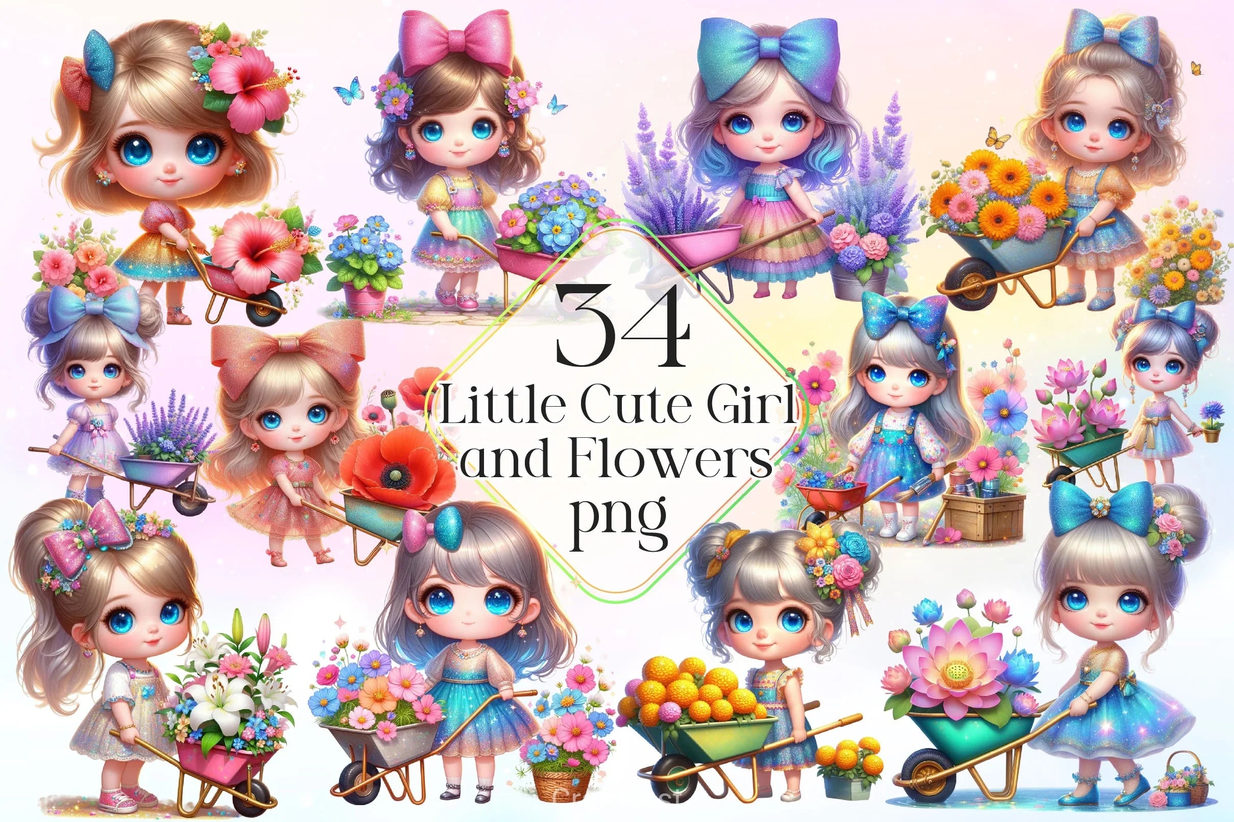 Little Cute Girl And Flowers Clipart Bundle 2 - CraftNest - Digital Crafting and Art