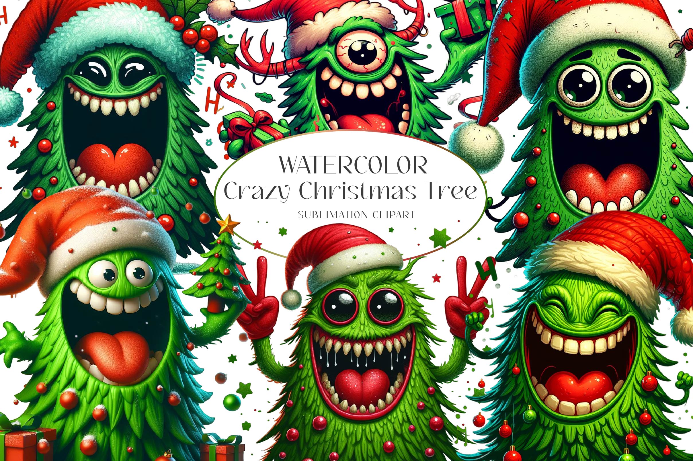 Crazy Christmas Tree Clipart Bundle - CraftNest - Digital Crafting and Art