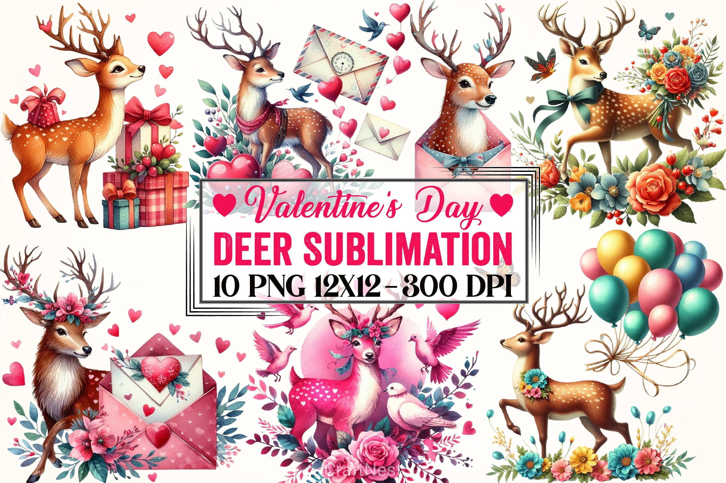 Valentine's Day Deer Clipart Bundle - CraftNest - Digital Crafting and Art