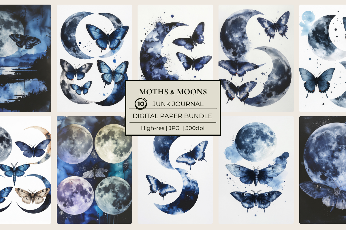 Moths & Moons Junk Journal Papers