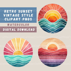 Retro Sunsets Circle Clipart Bundle - CraftNest - Digital Crafting and Art