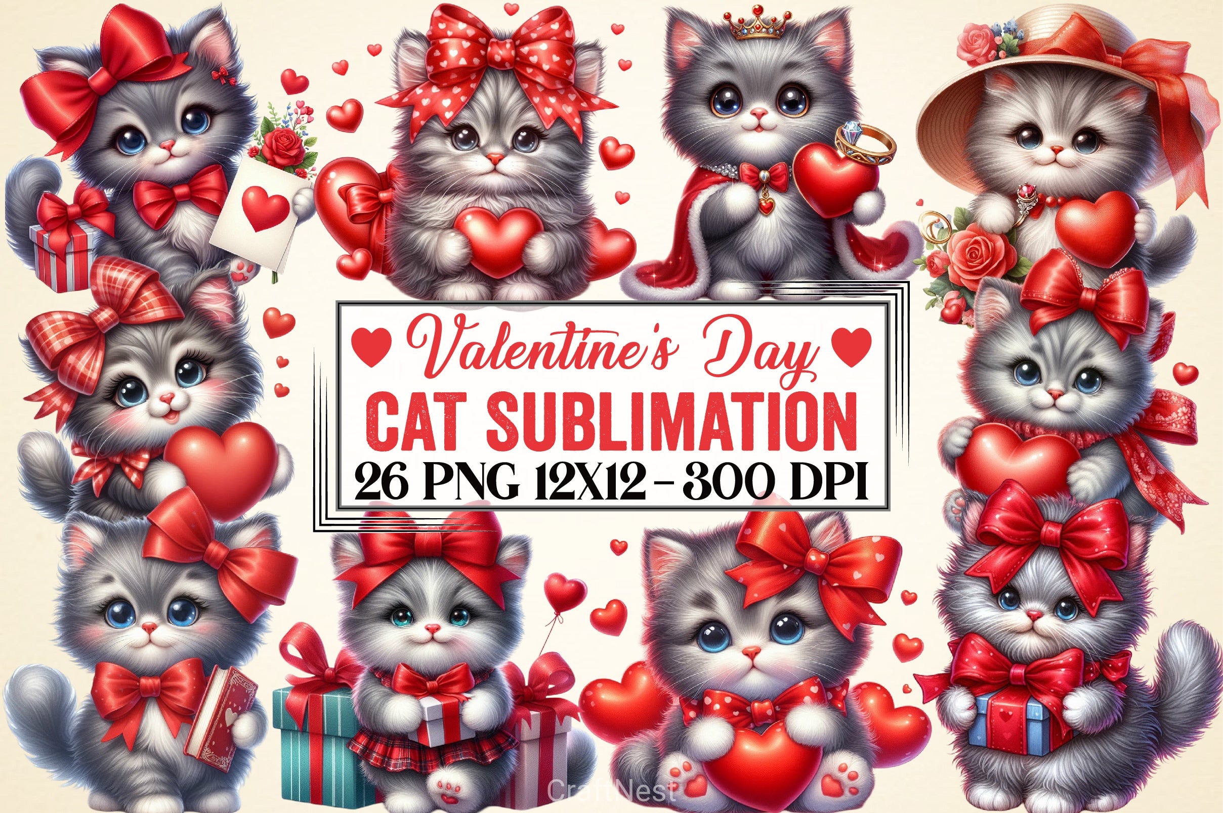 Valentine Cats Clipart Bundle - CraftNest - Digital Crafting and Art