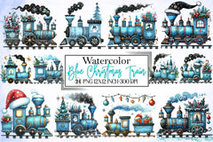 Blue Christmas Train Clipart Bundle - CraftNest - Digital Crafting and Art