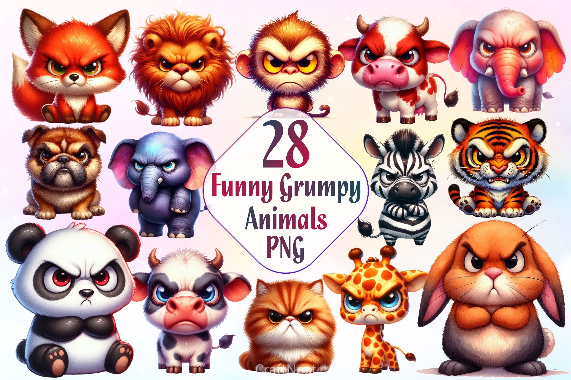 Funny Grumpy Animals Clipart Bundle 3 - CraftNest - Digital Crafting and Art