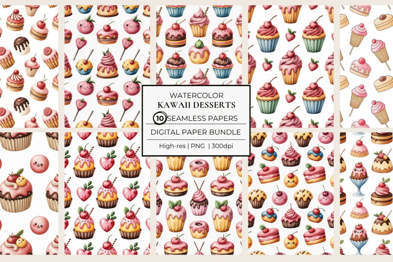 Kawaii Desserts Seamless Papers - CraftNest - Digital Crafting and Art
