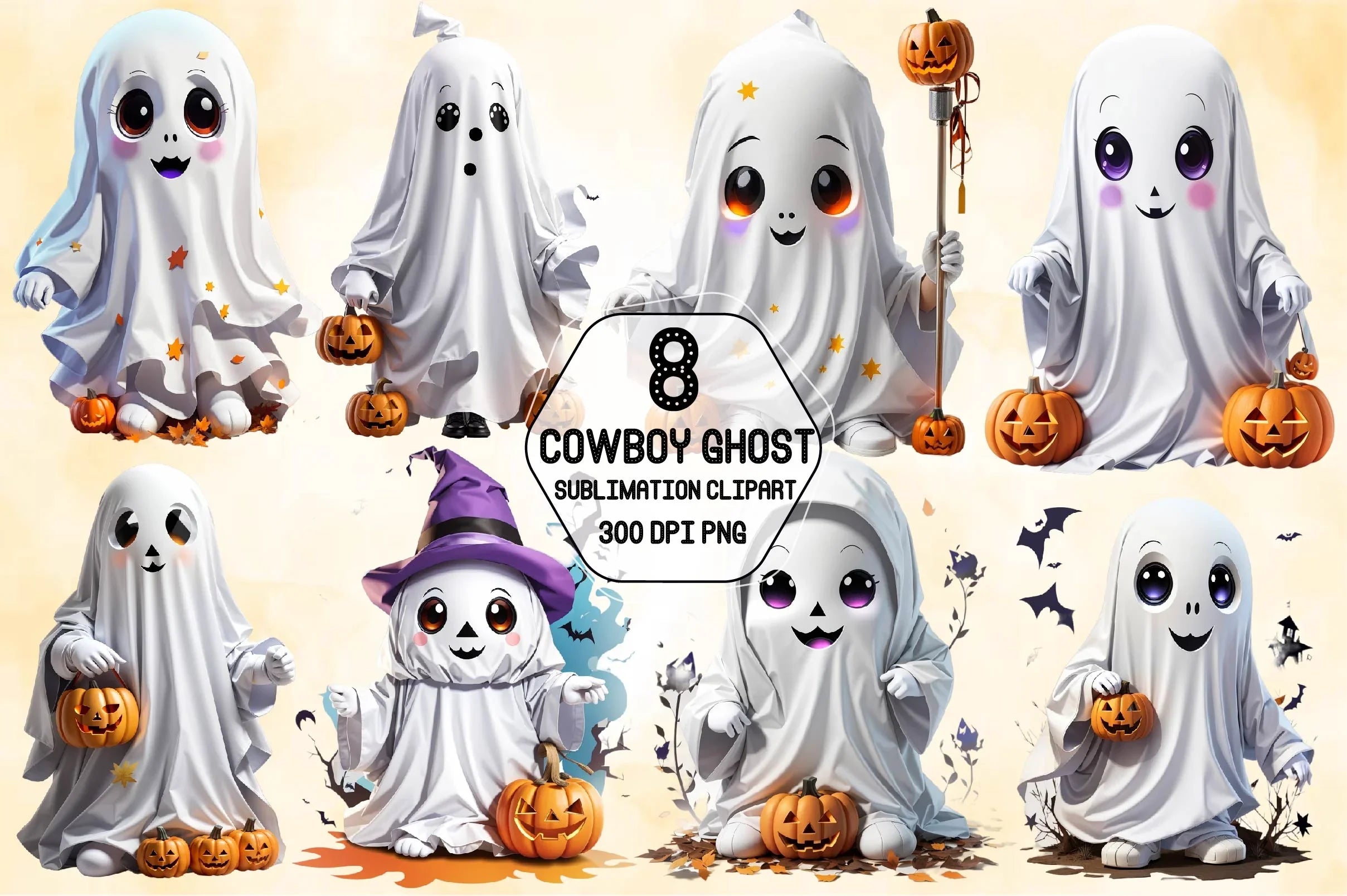 Retro Cowboy Ghost Clipart Bundle - CraftNest - Digital Crafting and Art