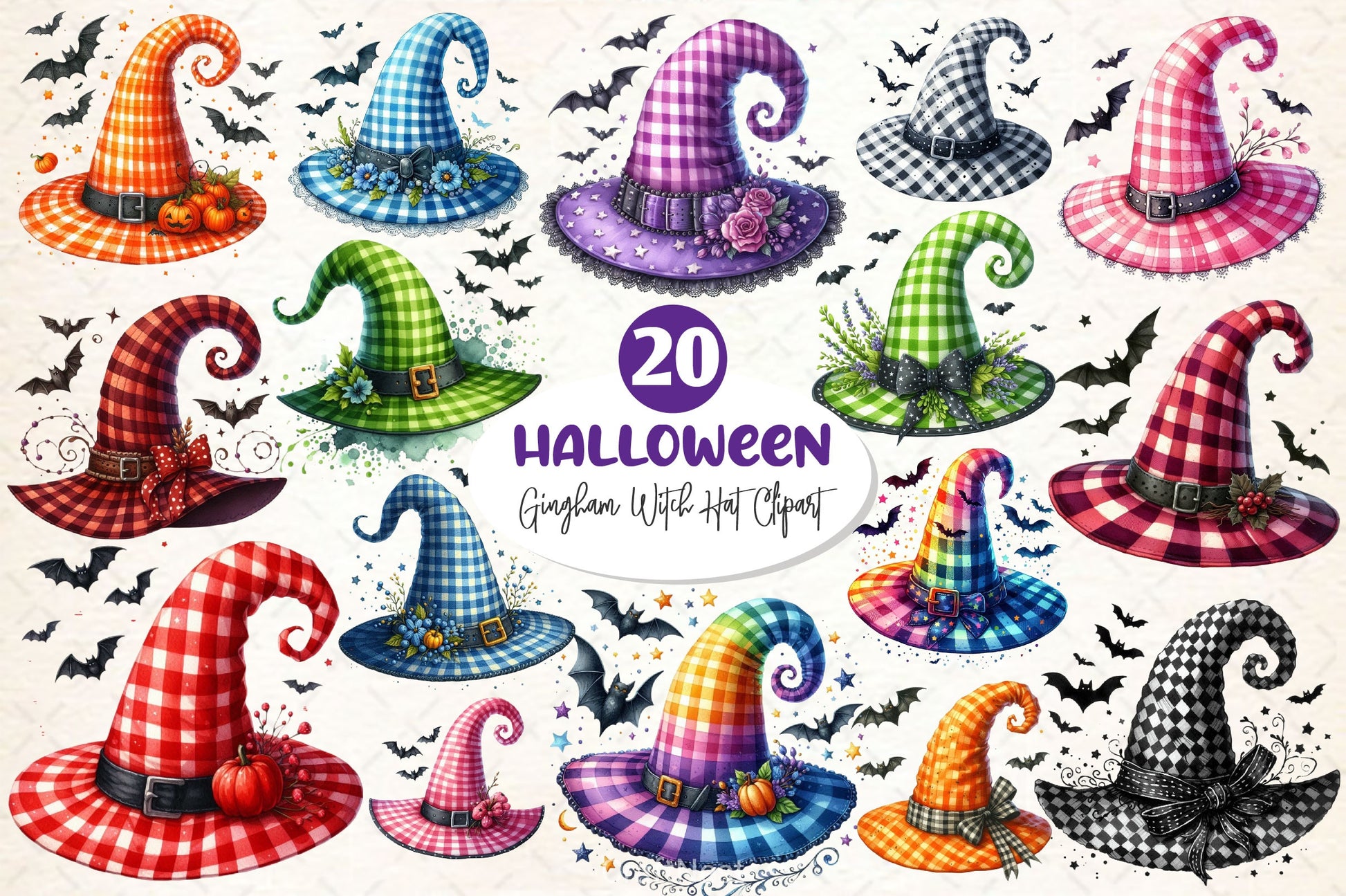 Gingham Witch Hat Halloween Clipart Bundle - CraftNest - Digital Crafting and Art