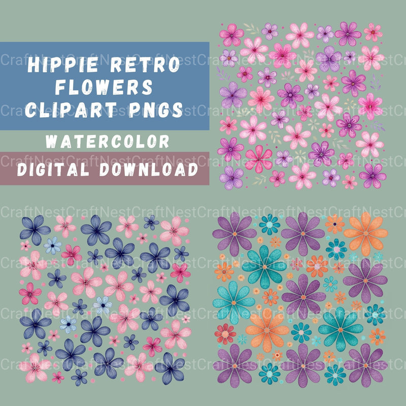 Hippie Flowers Clipart Bundle - CraftNest - Digital Crafting and Art
