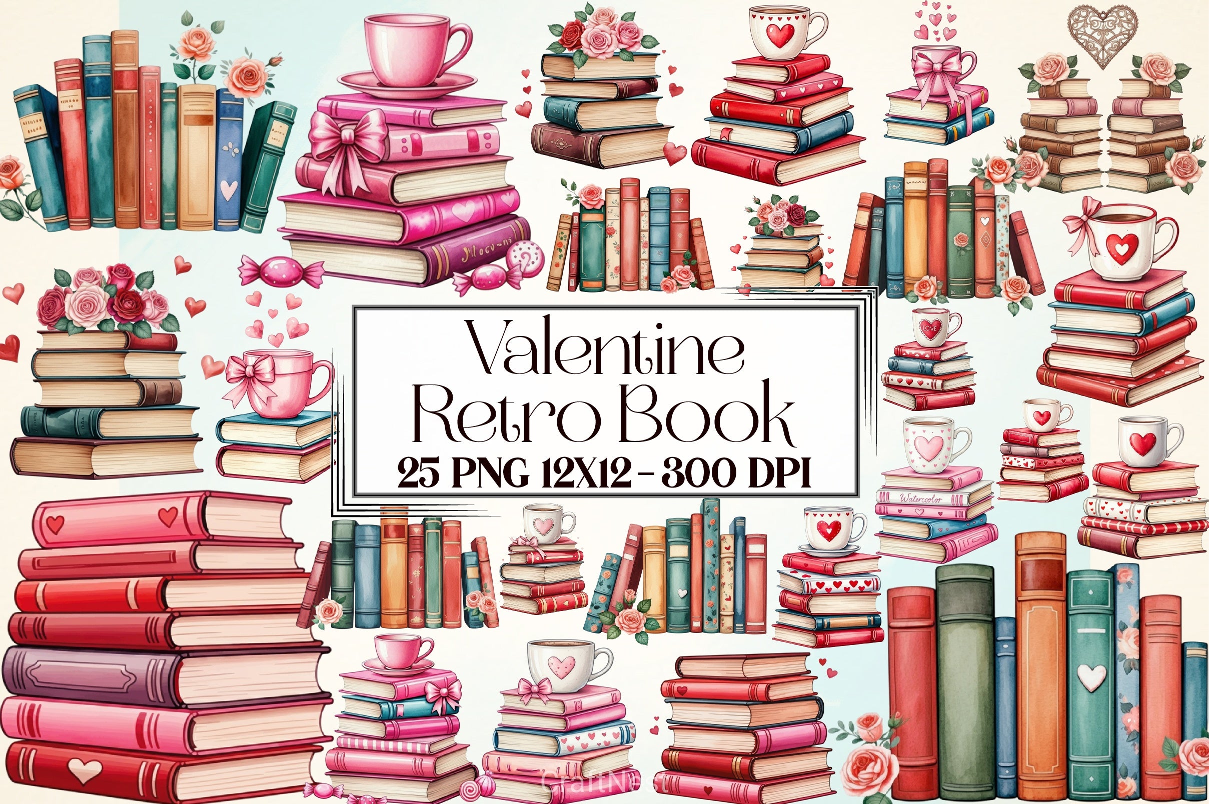 Retro Book Valentine Clipart Bundle - CraftNest - Digital Crafting and Art