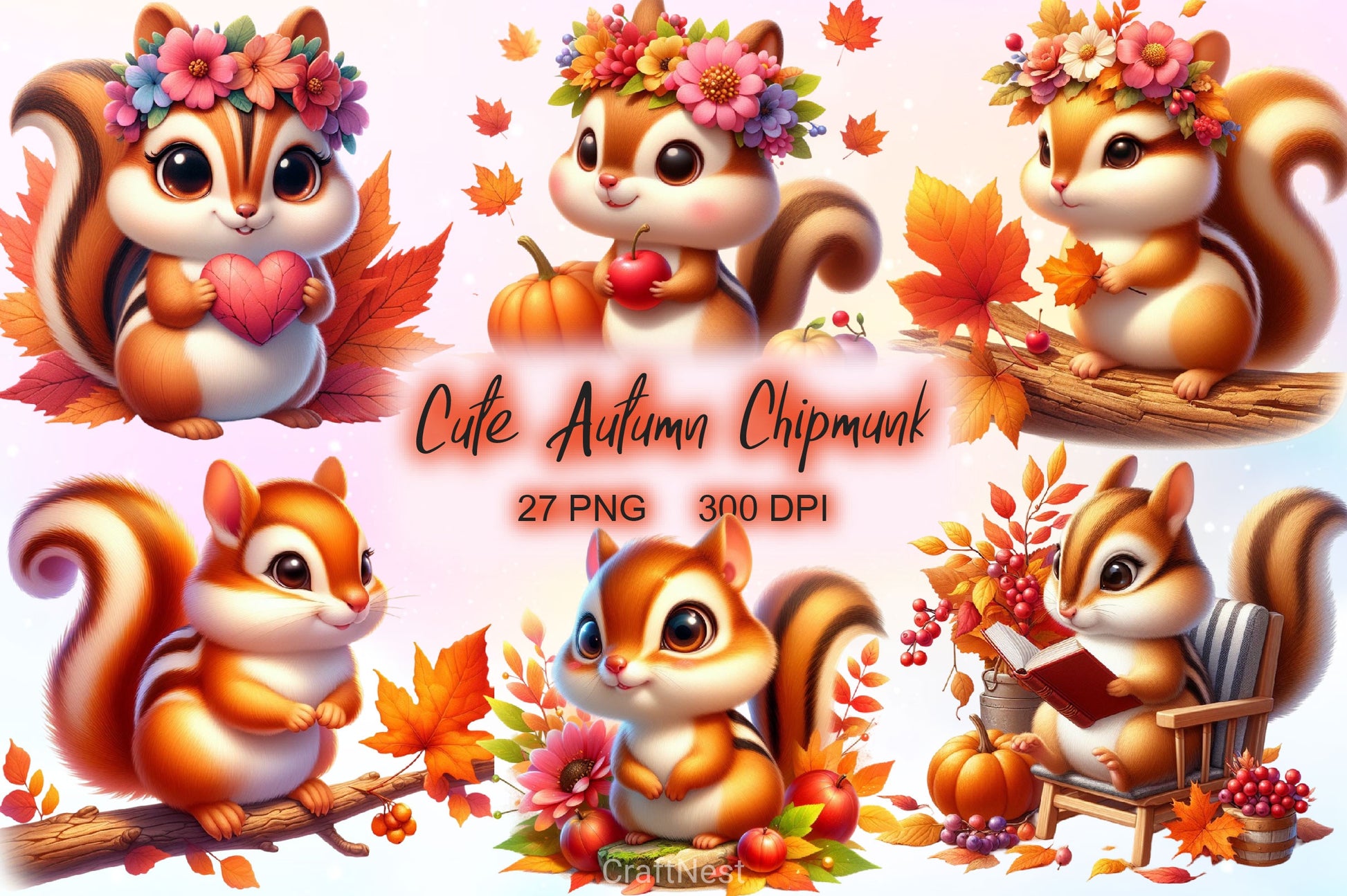 Cute Autumn Chipmunk Clipart Bundle - CraftNest - Digital Crafting and Art