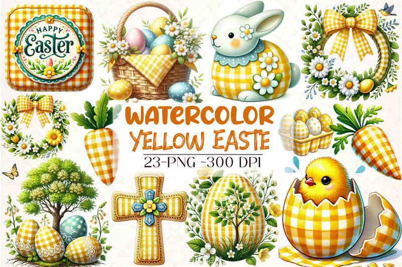 Yellow Easter Gingham Clipart Bundle - CraftNest - Digital Crafting and Art