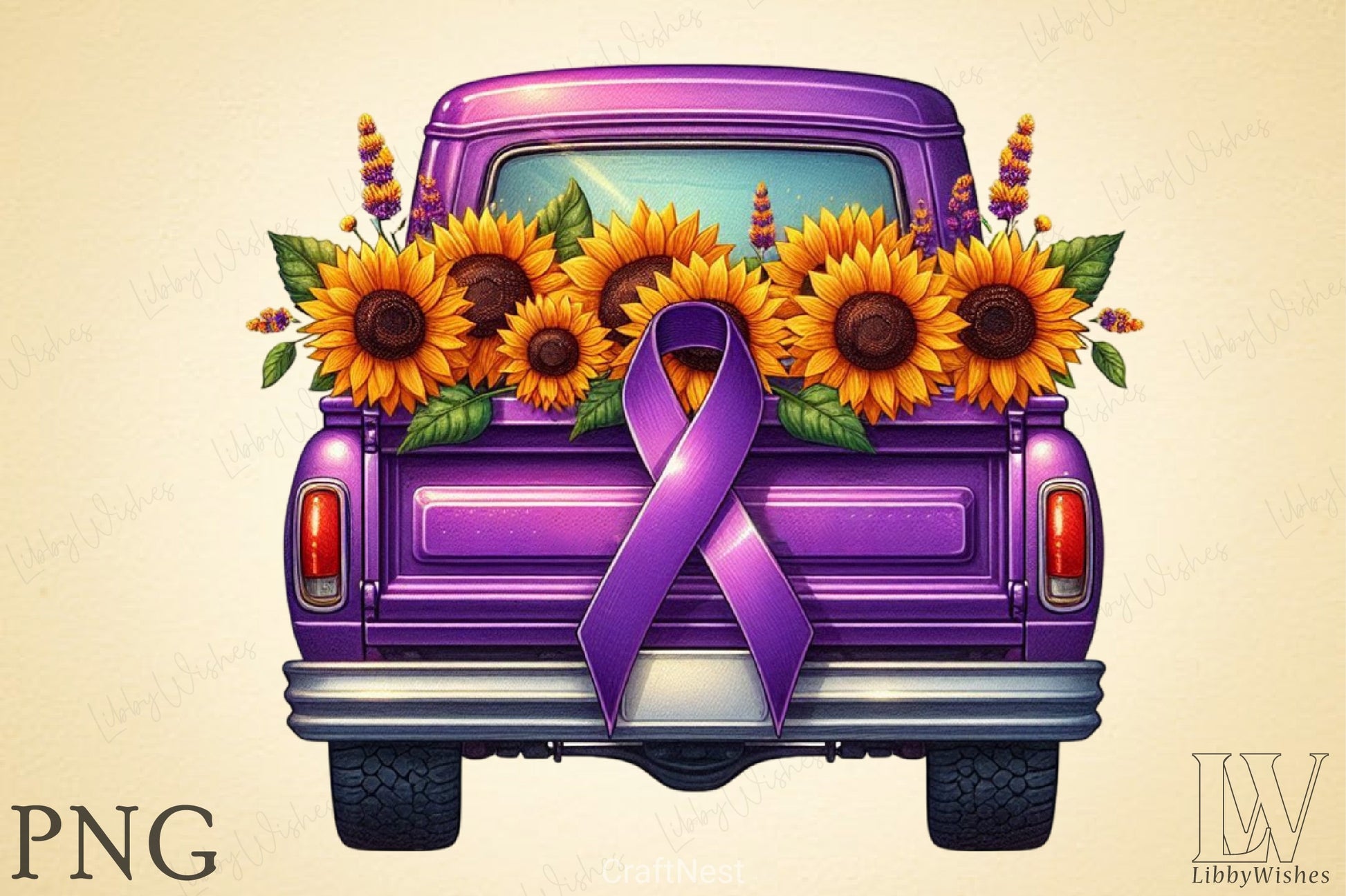 Purple Ribbon Cancer Truck Clipart Bundle 4 - CraftNest - Digital Crafting and Art