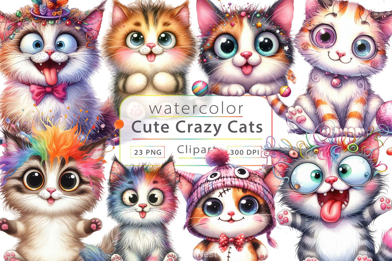 Cute Crazy Cat Clipart Bundle - CraftNest - Digital Crafting and Art