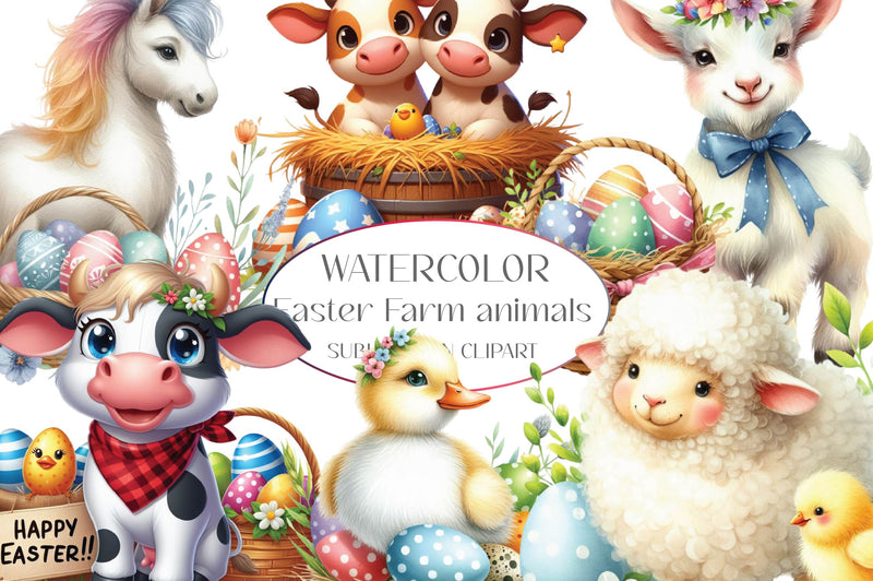 Easter Farm Animals Clipart Bundle - CraftNest - Digital Crafting and Art