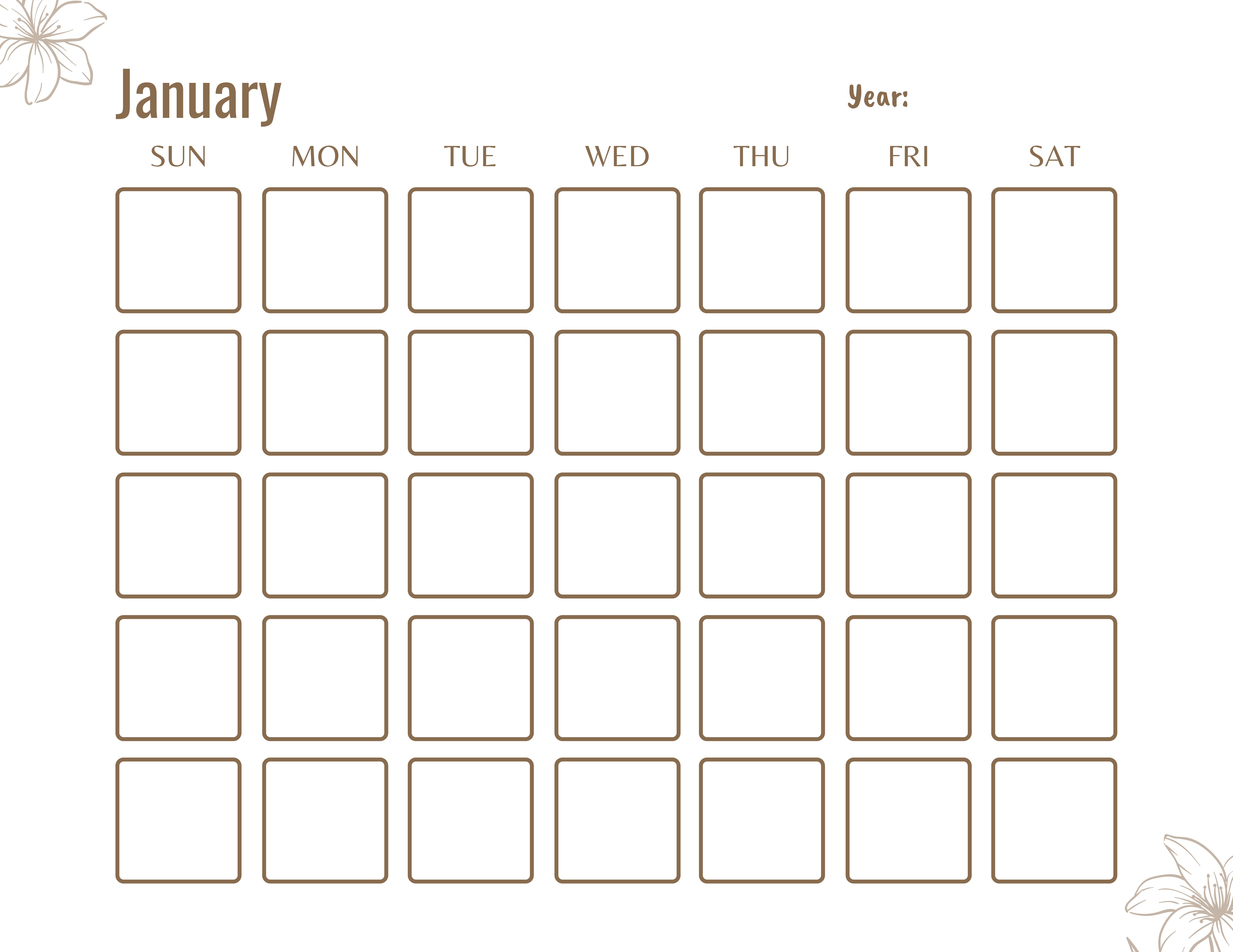 Blank Monthly Calendar KDP Planner