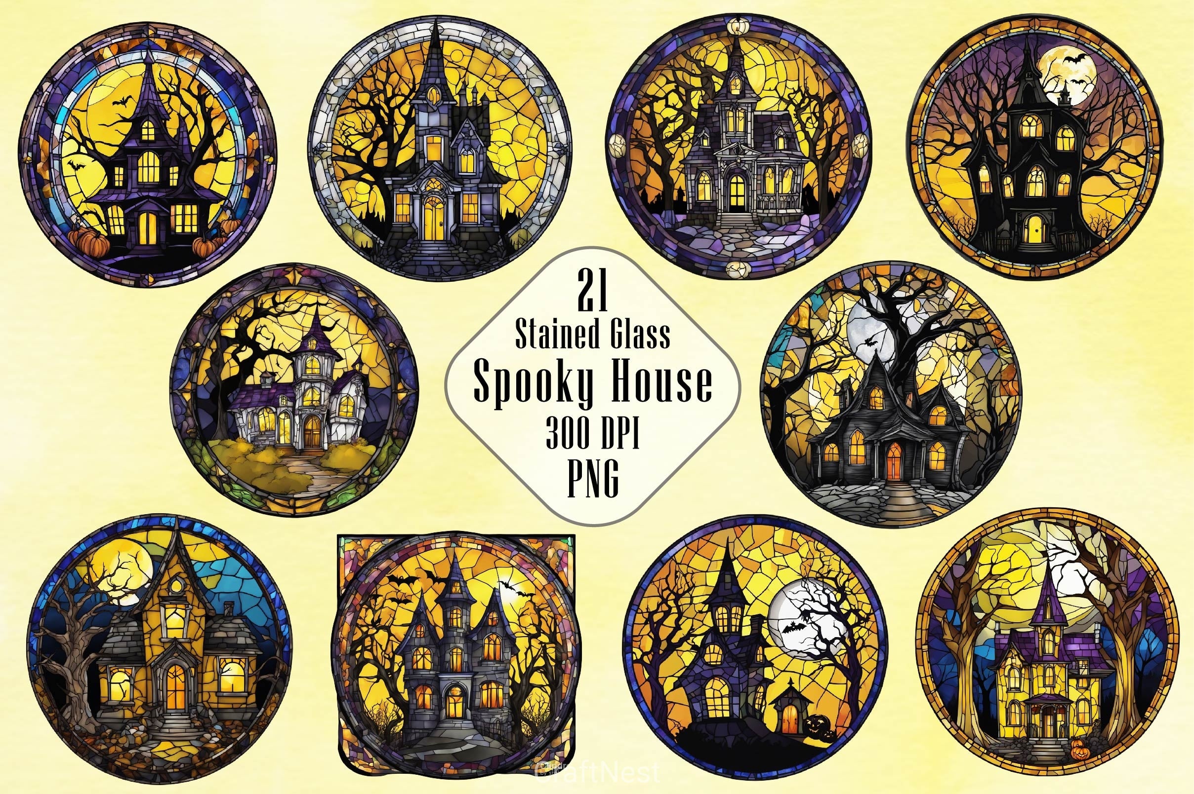Stained Glass Spooky House Clipart Bundle 2 - CraftNest - Digital Crafting and Art