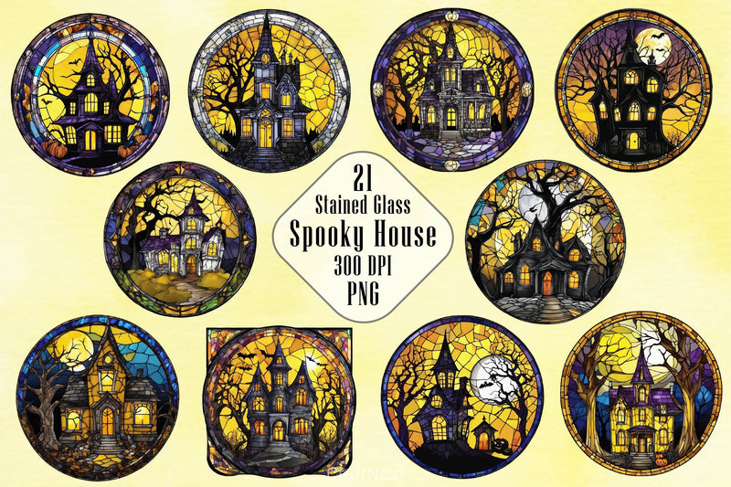 Stained Glass Spooky House Clipart Bundle 2 - CraftNest - Digital Crafting and Art