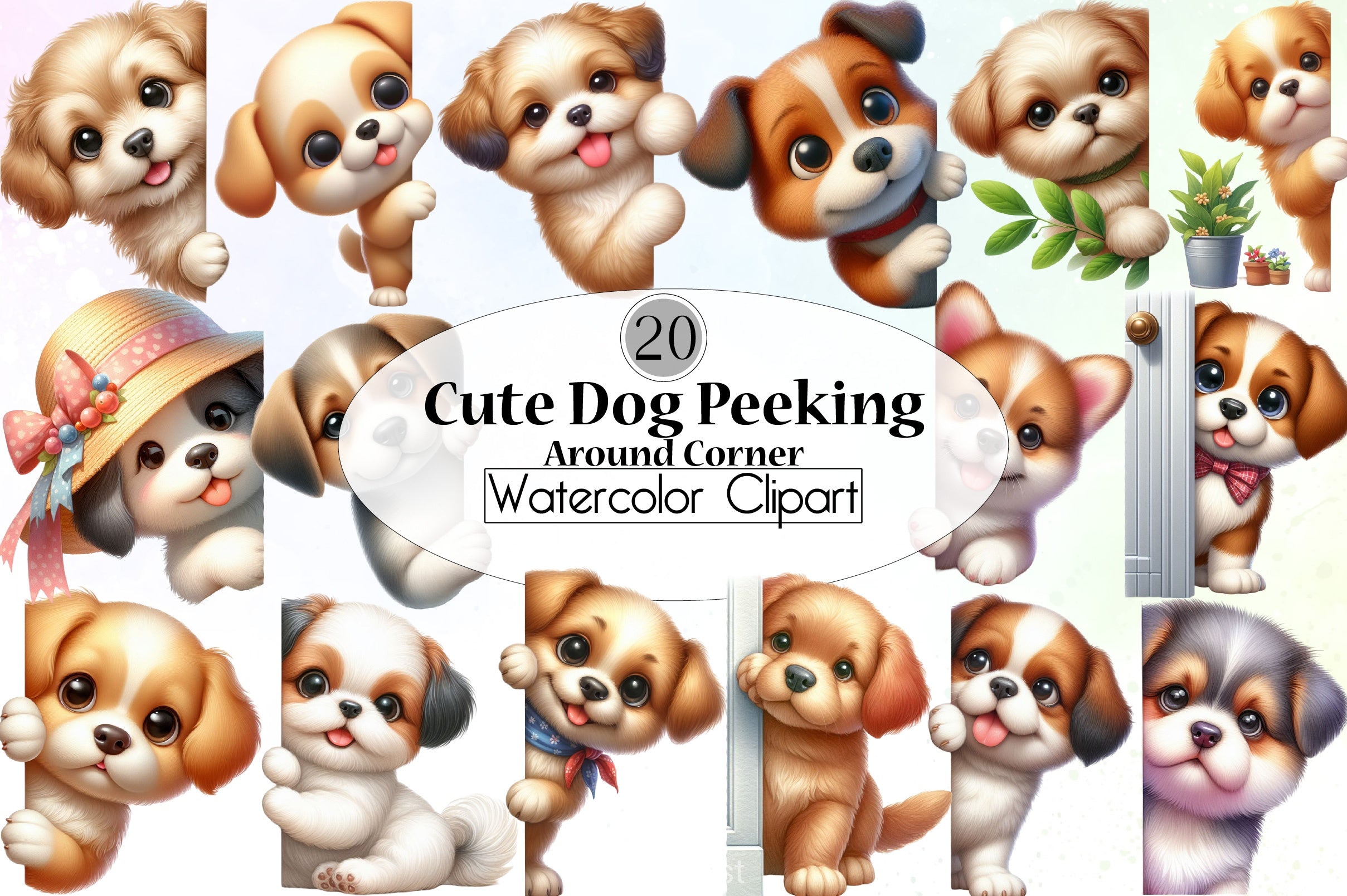 Cute Dog Peeking Clipart Bundle - CraftNest - Digital Crafting and Art