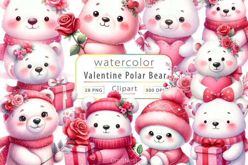 Valentine Polar Bear Clipart Bundle - CraftNest - Digital Crafting and Art