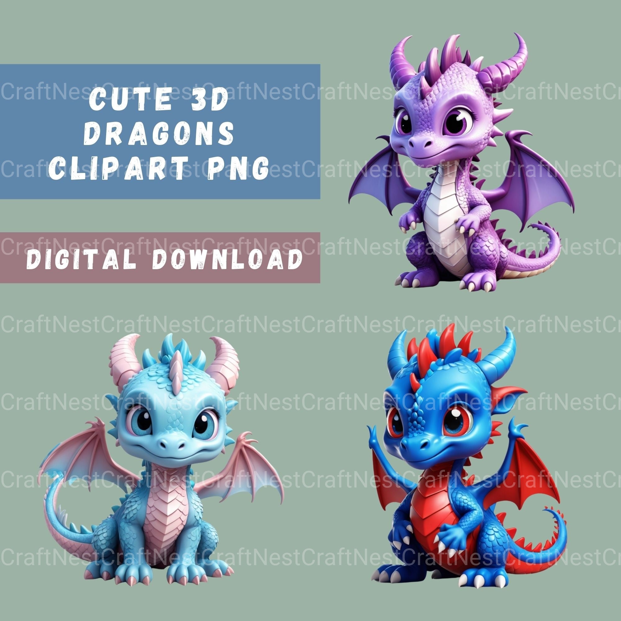 Dragons 3D Clipart Bundle - CraftNest - Digital Crafting and Art