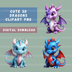 Dragons 3D Clipart Bundle - CraftNest - Digital Crafting and Art