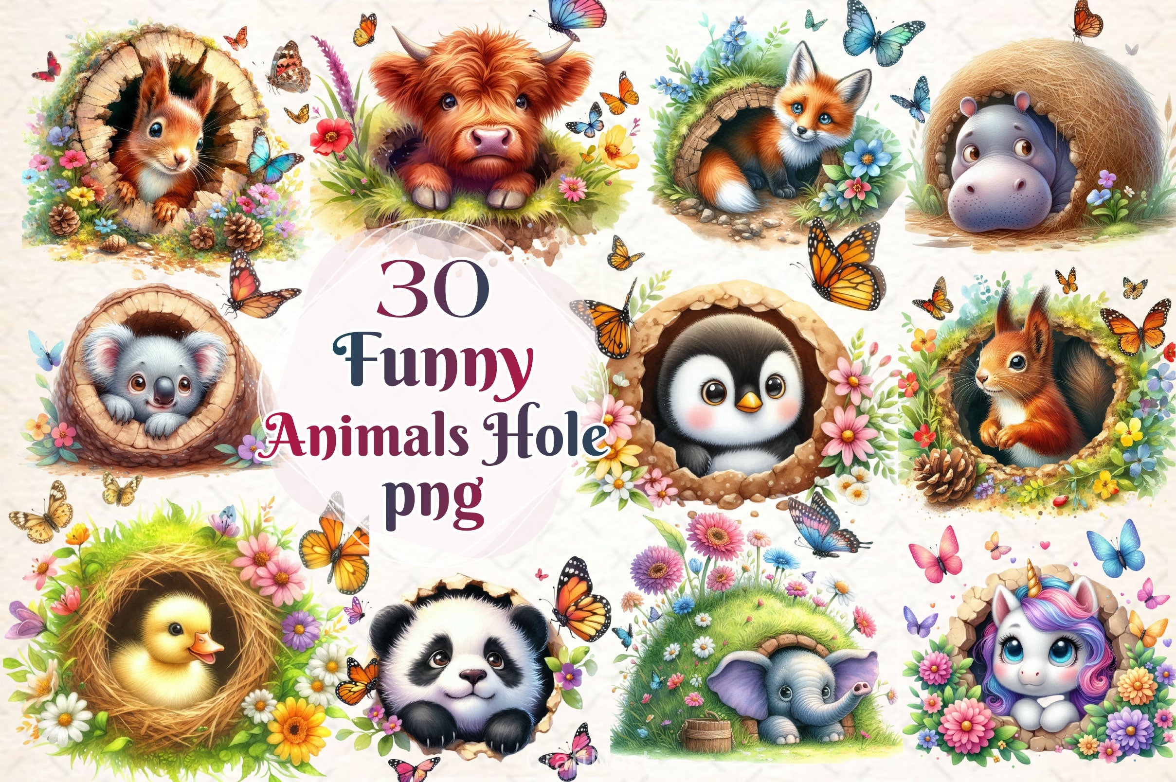 Funny Animals Hole Clipart Bundle 4 - CraftNest - Digital Crafting and Art