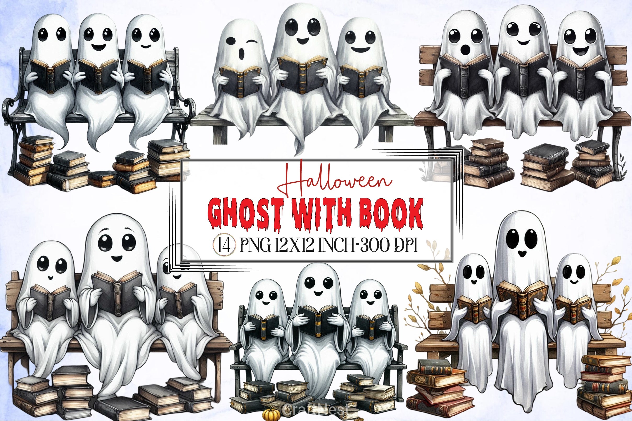 Halloween Ghost Book Clipart Bundle - CraftNest - Digital Crafting and Art