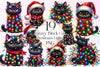 Funny Black Cat With Christmas Lights Clipart Bundle