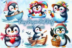 Funny Penguin In Pool Party Clipart Bundle 2 - CraftNest - Digital Crafting and Art