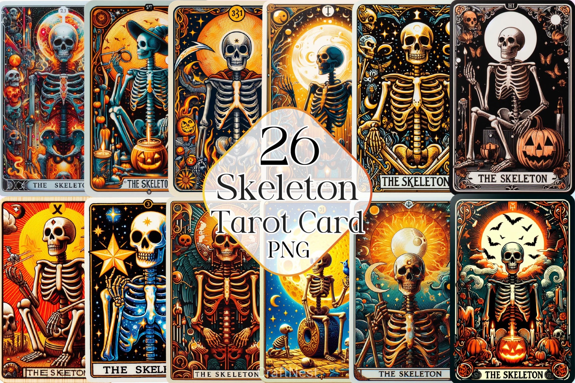 Funny Skeleton Tarot Card Clipart Bundle 4 - CraftNest - Digital Crafting and Art