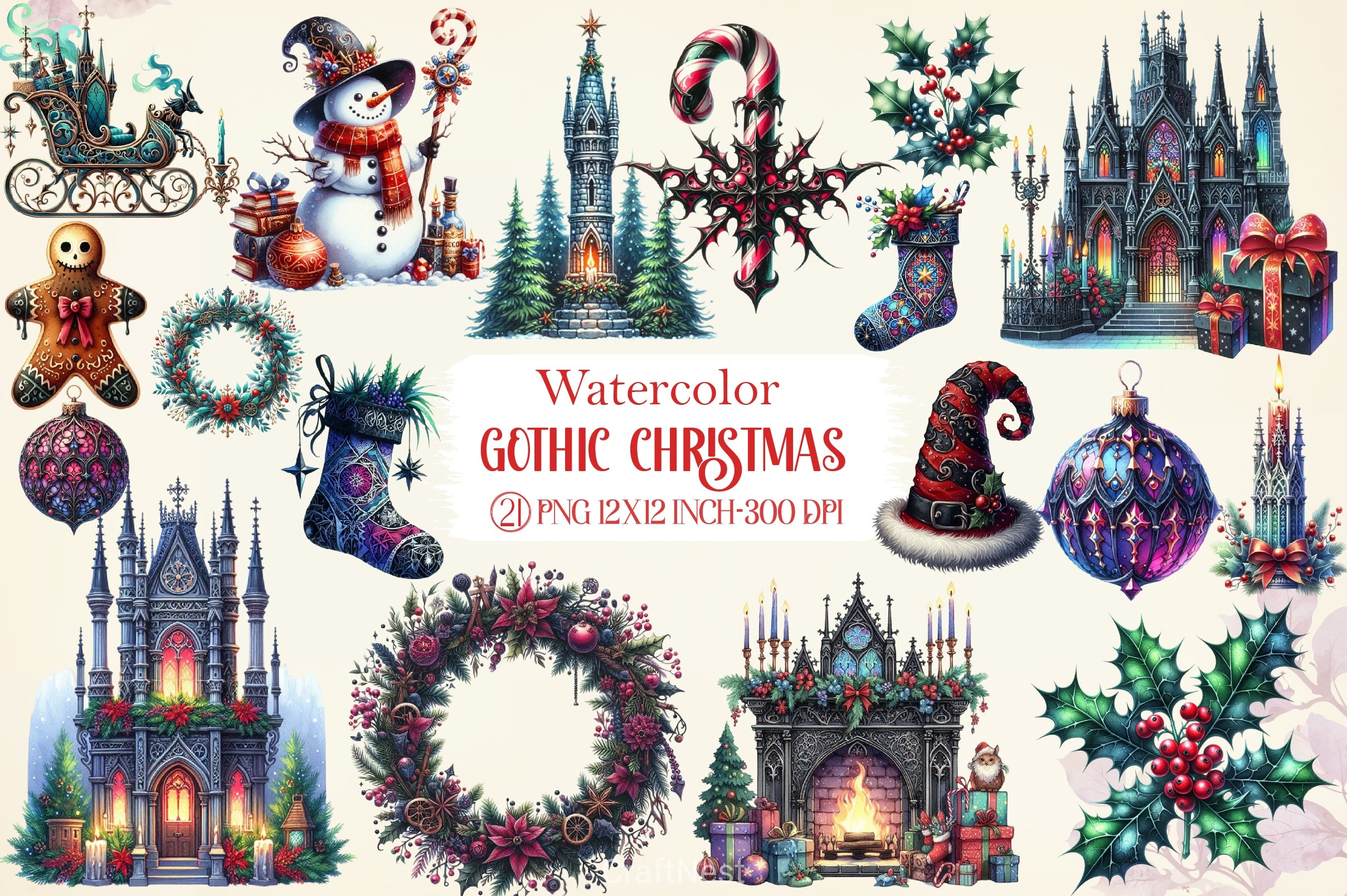 Gothic Christmas Clipart Bundle - CraftNest - Digital Crafting and Art