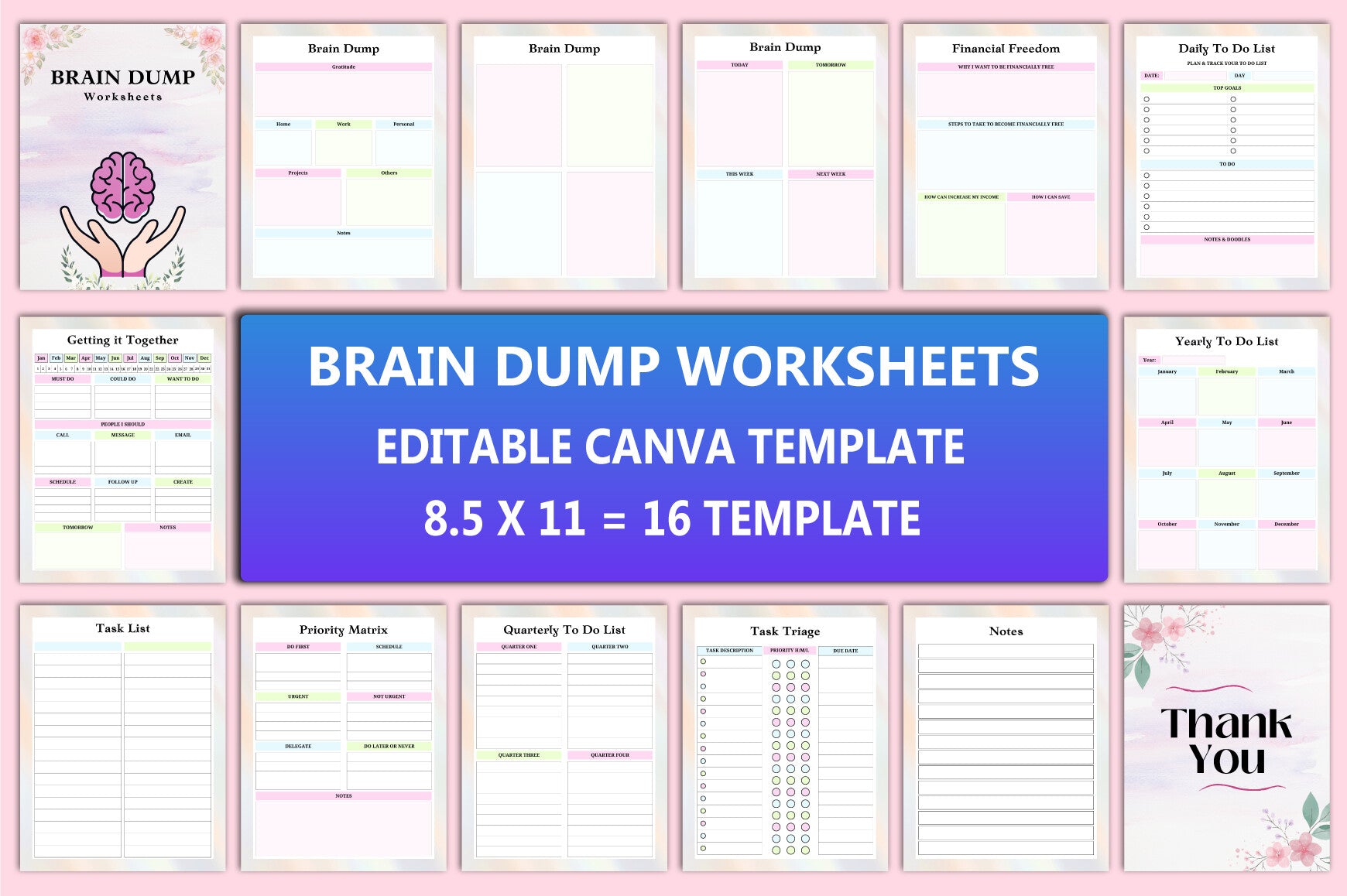 Brain Dump Worksheets Planner