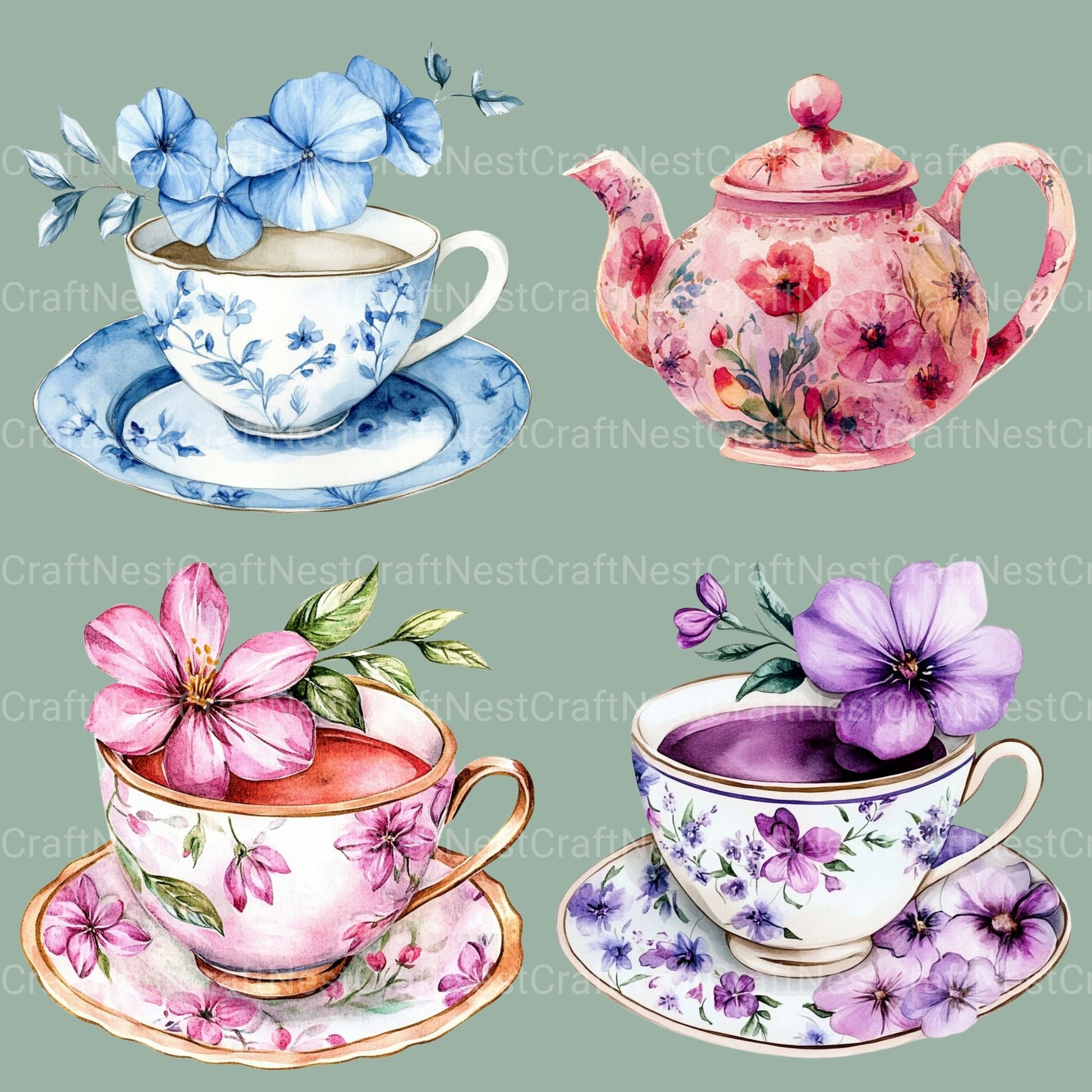 Teacups Clipart Bundle - CraftNest - Digital Crafting and Art