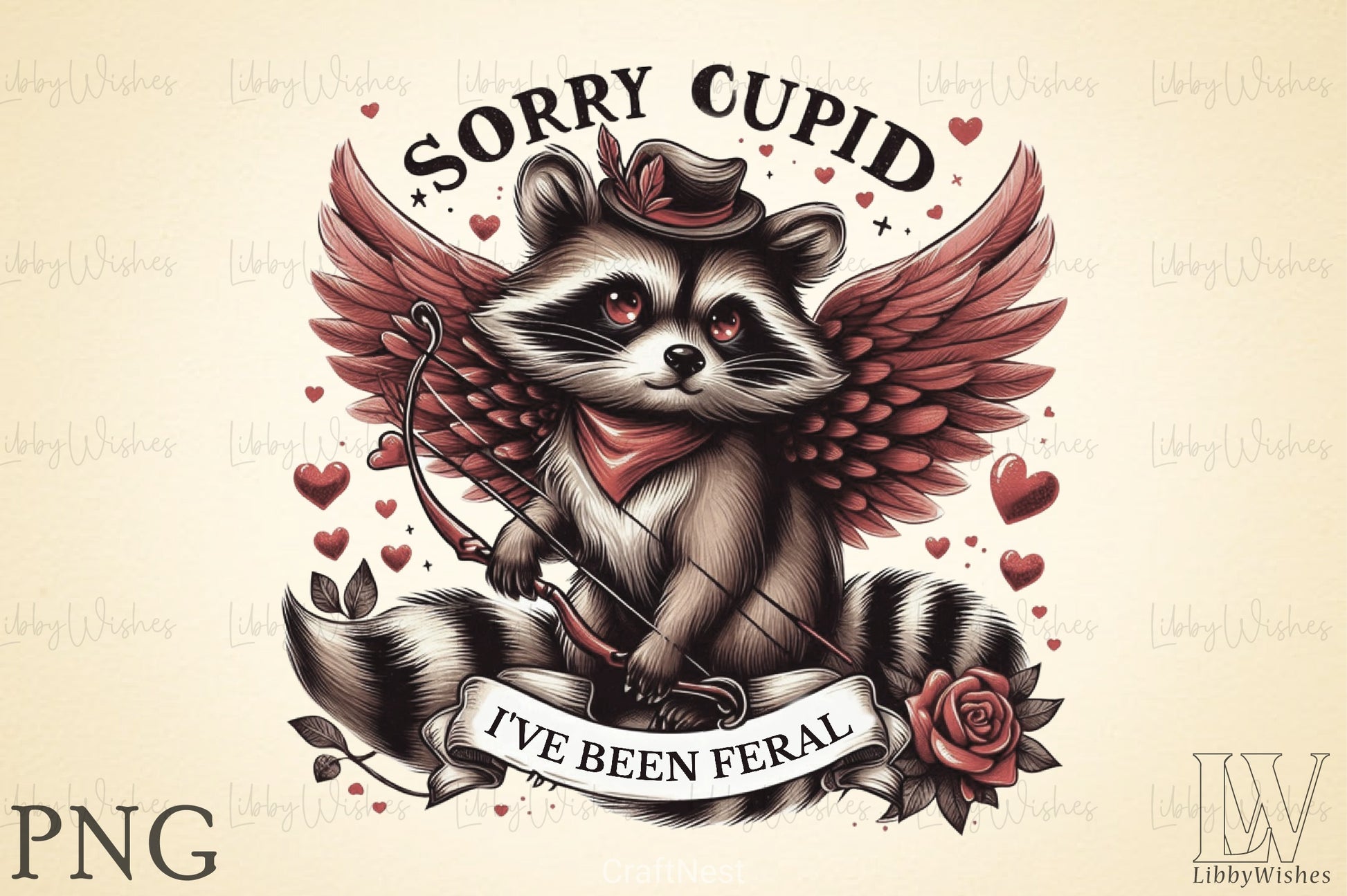 Valentine's Day Cupid Raccoon Clipart Bundle 2 - CraftNest - Digital Crafting and Art