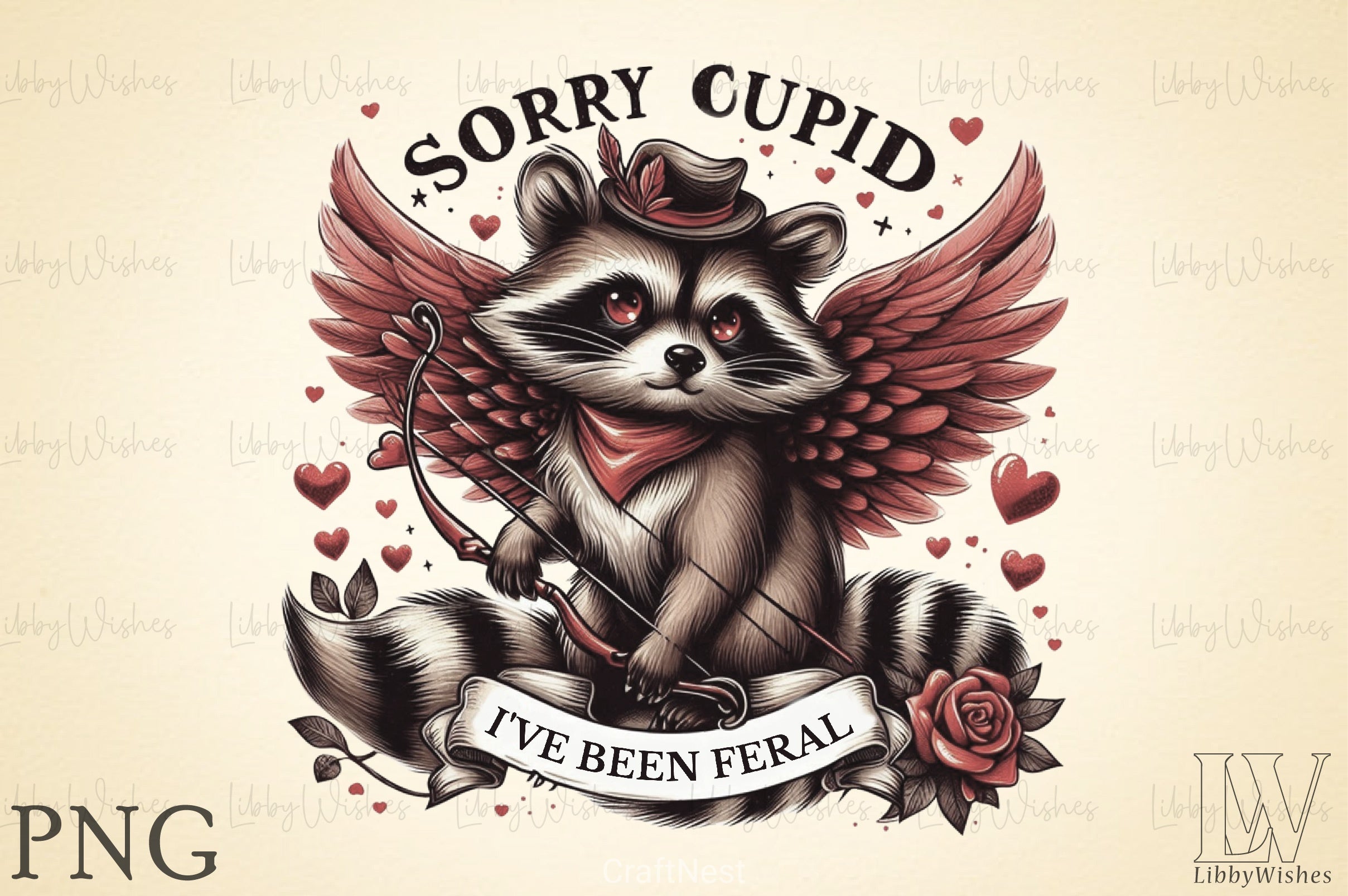 Valentine's Day Cupid Raccoon Clipart Bundle 2 - CraftNest - Digital Crafting and Art