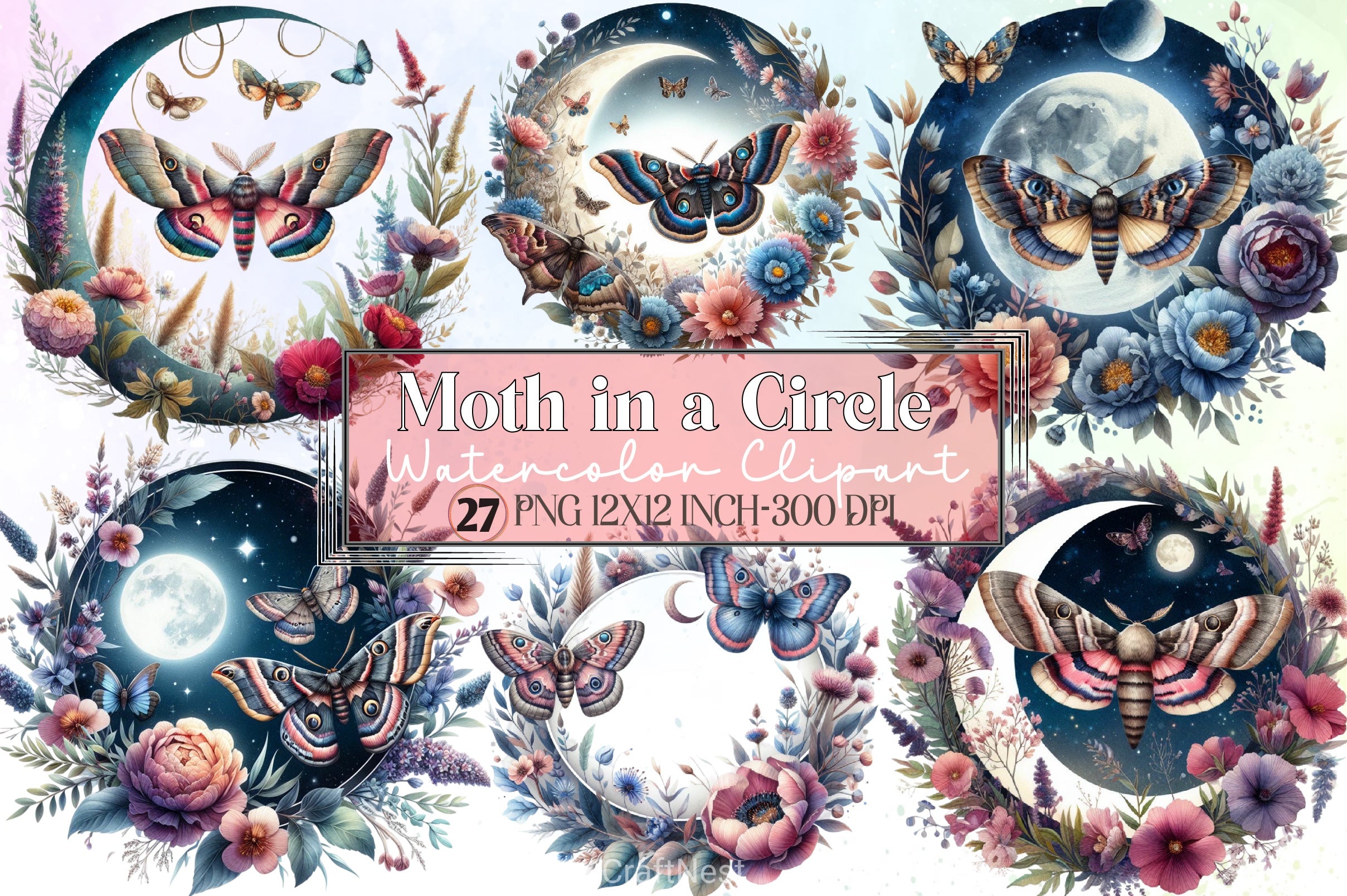 Moth Circle Clipart Bundle - CraftNest - Digital Crafting and Art
