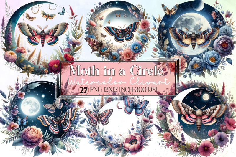 Moth Circle Clipart Bundle - CraftNest - Digital Crafting and Art
