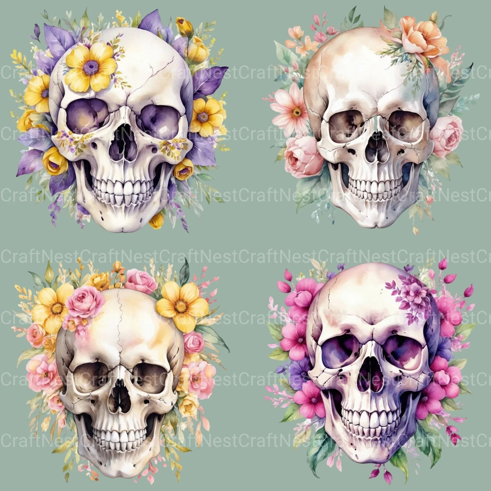 Skulls Floral Clipart Bundle 1 - CraftNest - Digital Crafting and Art