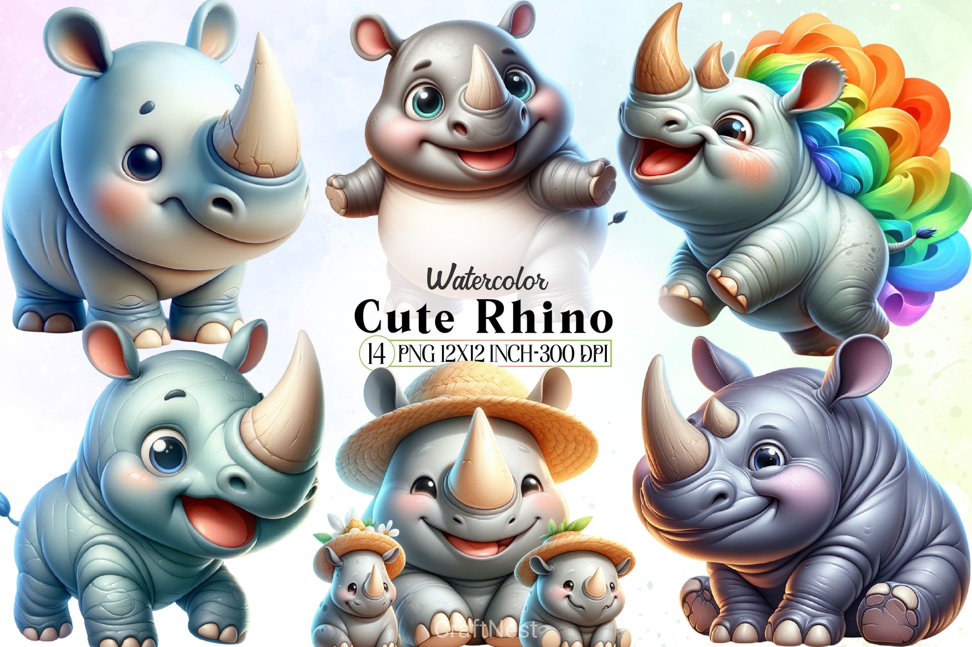 Cute Rhino Clipart Bundle - CraftNest - Digital Crafting and Art