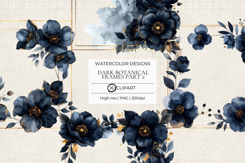 Dark Botanical Frames Part 2 Clipart - CraftNest - Digital Crafting and Art