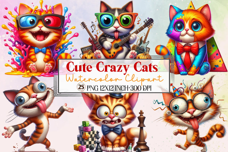 Cute Crazy Cats Clipart Bundle - CraftNest - Digital Crafting and Art