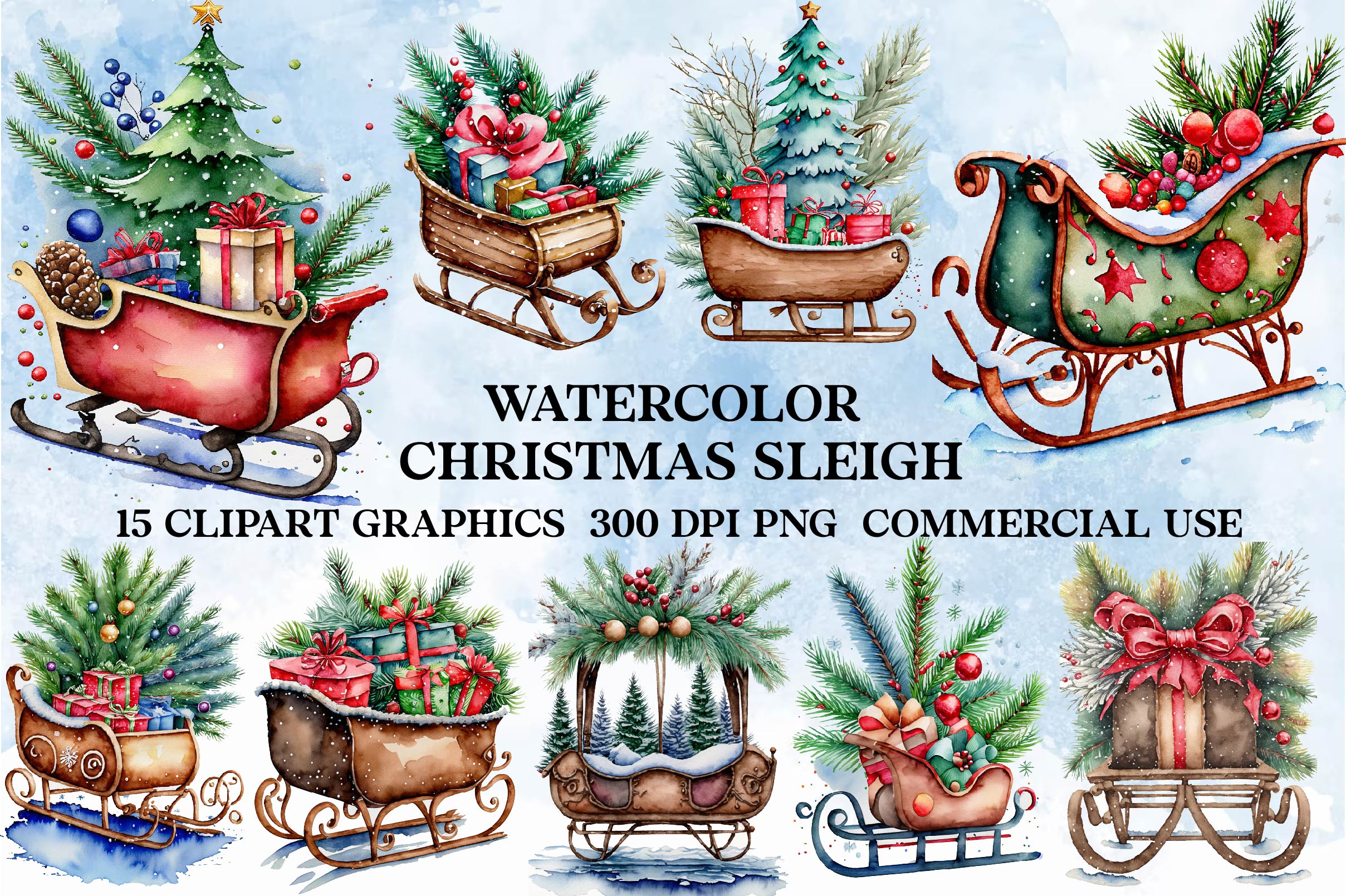 Christmas Sleigh Clipart Bundle - CraftNest - Digital Crafting and Art