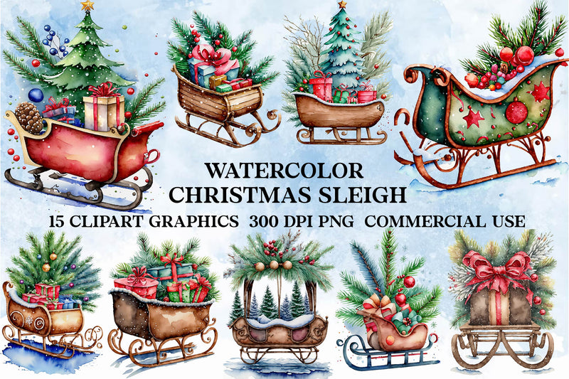 Christmas Sleigh Clipart Bundle - CraftNest - Digital Crafting and Art