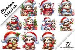 Christmas Cute Sloth Clipart Bundle - CraftNest - Digital Crafting and Art