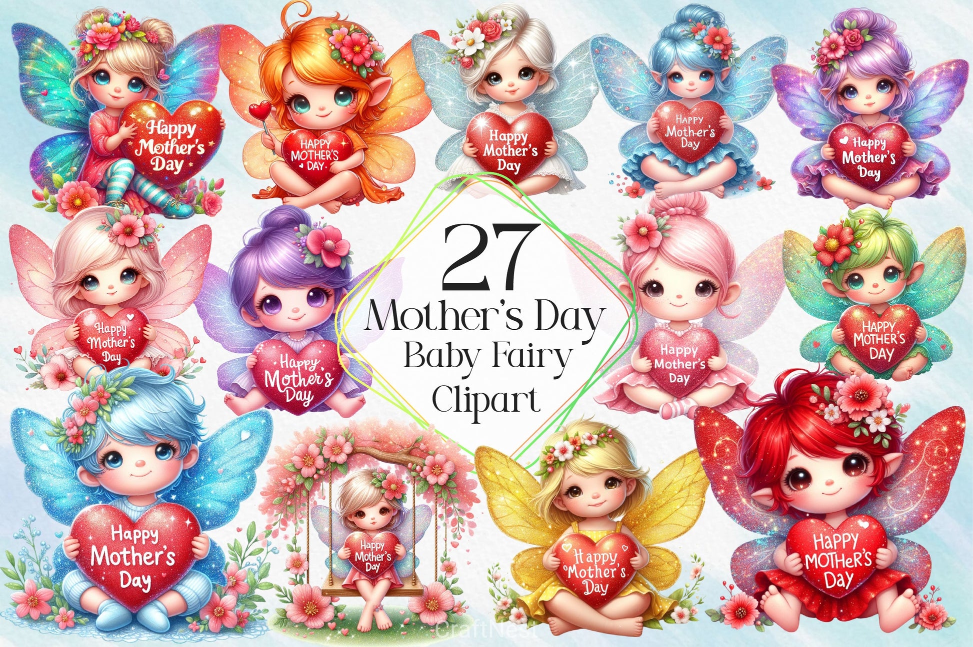 Mothers Day Cute Fairy Clipart Bundle - CraftNest - Digital Crafting and Art