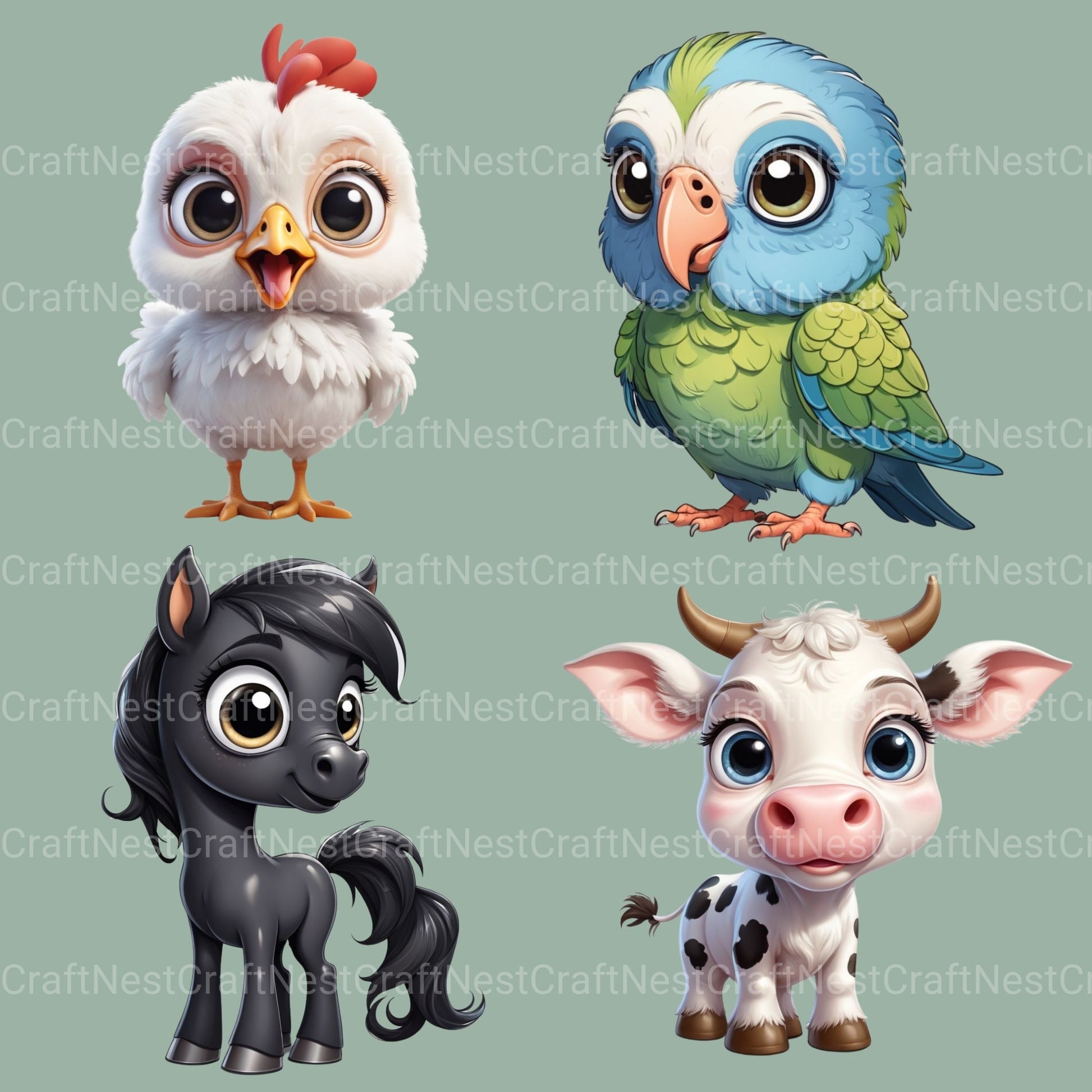 Big Eyed Animals Clipart Bundle - CraftNest - Digital Crafting and Art