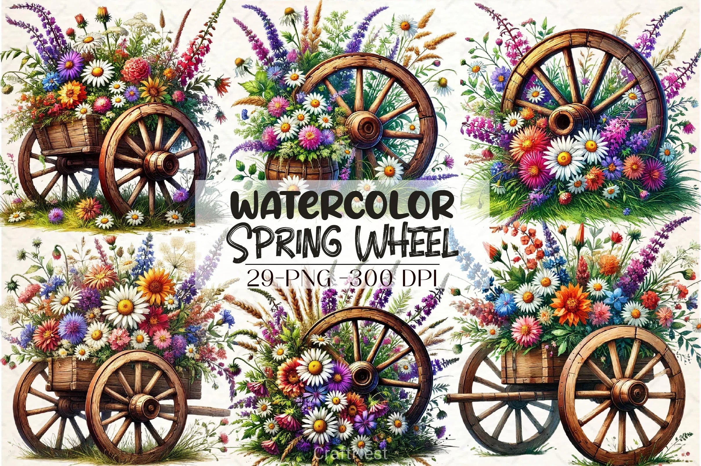 Spring Wheel Clipart Bundle
