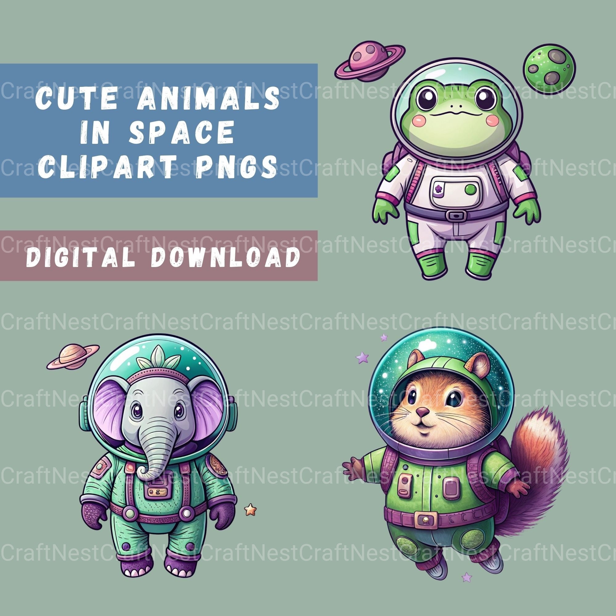 Animals In Space Clipart Bundle - CraftNest - Digital Crafting and Art